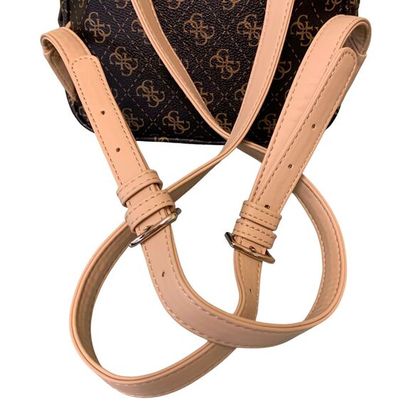 GUESS Mini Backpack Brown Logo Print Faux Leather Monogram Bag - Picture 10 of 13